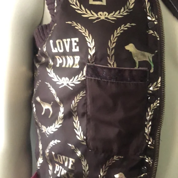 ‼️NEW INVENTORY‼️Victorias Secret Pink Reversible Brown Gold Logo Puffer Vest XS - Picture 6 of 8